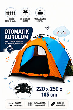 Realx 6 Kişilik Tam Otomatik Kurulum Kamp Çadırı 250 X 220 X 165 Cm Ce