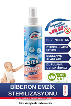 Resteril Biberon Temizleyici Alkolsüz Durulanmayan Saf Hipokloröz Biberon Sterilizatör Emzik Süt Pompası Hijyen Spreyi Bebek Dezenfektan Sprey Baby Kids 200ml