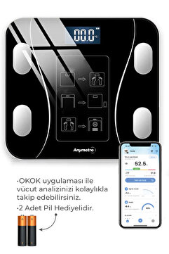 Anymetre Dijital Baskül Yağ Su Kas Vücut Kitle Endeksi Kilo Ölçer Tartı