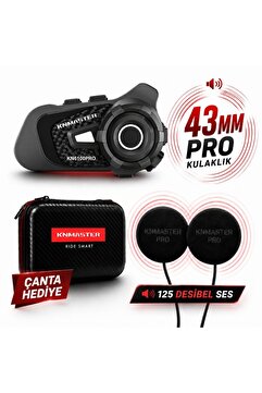 Knmaster Kn6100 PRO Motosiklet Kask Interkom Bluetooth Intercom Kulaklık Seti (43 mm Büyük Kulaklık) Karbon Çanta Hediyeli