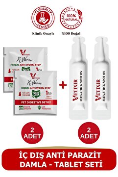 VETIXIR Kedi Ve Köpek İç Dış Anti Parazit Bitkisel 2 Damla Ve 2 Tablet Paketi Bit Pire Kene Önleyici