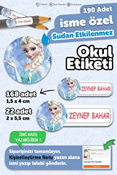 MSticker Okul Etiketi Kalem Defter Etiketi Özel Isim Yazılabilen Etiket Elsa 190 Adet