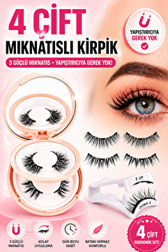 Francheska Mıknatıslı Takma Kirpik Seti 4 Çift 2 Farklı Stil | Aparat Dahil Kolay Takma | Yapıştırıcısız Fox Eyes (Tilki Gözü) Etkisi(Lux Aynalı Kutu)