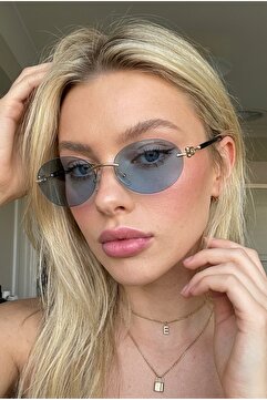 REN EYEWEAR DERLA Metal Oval Kadın Güneş Gözlüğü Mavi Cam Detaylı UV400 Korumalı