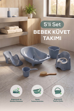Vienev 5'li Set Fileli Yenidoğan Küvet Seti Mavi