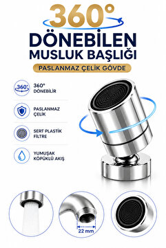 Soillium Paslanmaz Çelik 360 Derece Dönebilen Musluk Ucu Mutfak Batarya Aparatı Banyo Musluk Başlığı