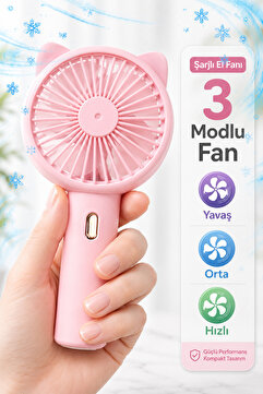 Telvesse 3 MODLU Şarjlı El Fanı 3 Kademe Seyahat Masaüstü Vantilatör Taşınabilir Mini Fan Pembe F136