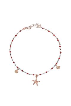 Emiliano Jewellery Rose Altın Kaplama Kırmızı Mineli Deniz Yıldızlı Gümüş Halhal
