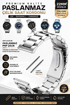 onlinekordon ⌚ 22mm Paslanmaz Çelik Metal Saat Kordonu | Suya Dayanıklı, Çelik Pimli, Şık Ve Dayanıklı
