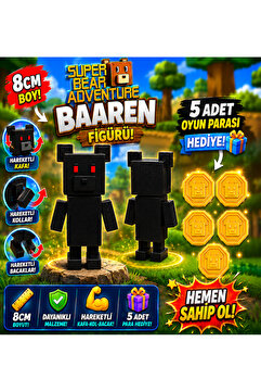 Rüzgar Tasarım Super Bear Adventure Shadow Bear Siyah Ayı Karakteri Eklemleri Hareketli Sırt Çantalı 5 Adet Jeton Hediye