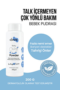 clooe Organik Bebek Pudrası (200GR) Organik Sertifikalı Ferahlatıcı Etki Hassas Ciltlere Özel Talk İçermez
