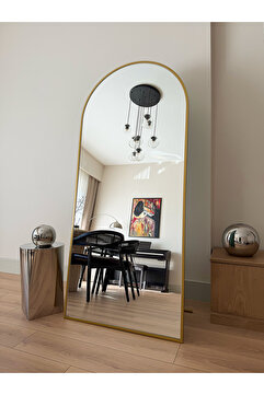 EFFE YAPI DEKOR Gold Metal Çerçeveli 180x80 Cm Demonte Ayaklı Oval Boy Aynası