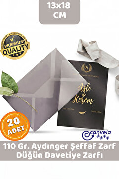 İstisna 20 Adet 13x18 Şeffaf Zarf Transparan Zarf Aydınger Zarf Düğün Davetiye Zarfı Premium Zarf