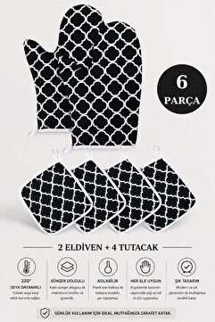 Morlay 6 Parça Fırın Eldiveni Ve Tencere Tutacak Mutfak Seti & 220 Derece Isıya Dayanıklı