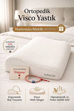 Auracar Ortopedik Visco Boyun Yastığı Boyun Düzleşmesine Destekli Lüks Yastık