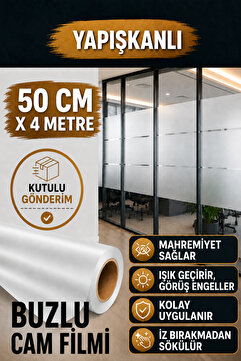 AUTOFOLYO Buzlu Cam Filmi 50 Cm-4 Metre Yapışkanlı Cam Kumlama Folyosu