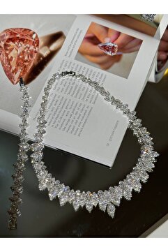 aviola jewelry Luxury Zirkon Taşlı Bridal Set, Gelin Takı Seti Kolye Küpe Bileklik Yüzük Düğün Nişan Seti