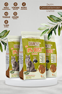 Olivacat Zeytin Çekirdeğinden Üretilen Aktif Karbonlu Tozsuz Doğal Kedi Kumu 8 L x 3 Adet