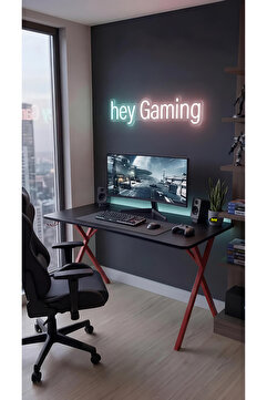 hey modüler mobilya 120 cm Gaming Profesyonel Oyuncu Masası Siyah Tabla, Kırmızı Metal Ayaklı Hey Gaming