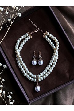 FAYRA ACCESSORIES Kristal Taşlı İnci Tasma Kolye ve İnci Küpe Seti