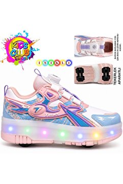 Kids Club Shoes Kocamanlar Kids Club Tmr Akıllı Bağcıklı Işıklı Ortopedik Patenli Tekerli Çocuk Spor Ayakkabı PEMBE