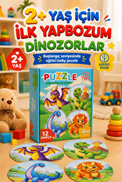 OGTWO İlk Yapbozum 2+ Yaş Dinozorlar Serisi Baby Puzzle 12 Büyük Parçalı Premium Eğitici Puzzle | 2-3 Yaş