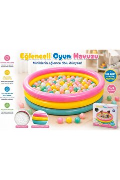 NeUygun Eğlenceli Oyun Havuzu Şişme Top Havuzu 100 Adet 6 cm Top Hediyeli Çocuk Oyun Alanı 1-3 Yaş 90 cm