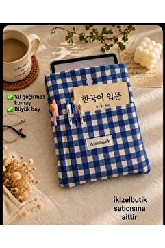 ikizelbutik Su Geçirmez Mavi Pötikare Kılıf, Tablet Kılıfı, Organizer Çanta,kitap Kılıfı, Çok Amaçlı Kılıf