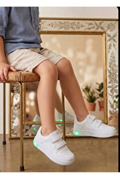 ebulduk Işıklı Beyaz Çocuk Cırtlı Sneaker Model