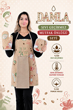 sevilya Damla Sıvı Geçirmez Su Geçirmez Mutfak Önlüğü Havlulu Mutfak Önlüğü (ELDİVEN VE TUTACAK)