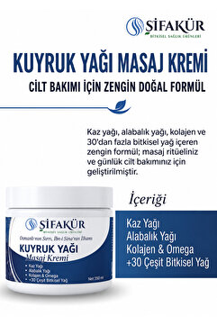 ŞİFAKÜR BİTKİSEL SAĞLIK ÜRÜNLERİ Şifakür Kuyruk Yağı Masaj Kremi Kaz Yağı Alabalık Yağı Kolajenli Cilt Bakım Kremi 350 ml