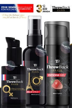 ThrowBack Parıs 3 Lü Set Kadın Jel & Erkek Uzun Deneyim Sprey &Kayganlaştırıcı Jel Çilekli 60 ML