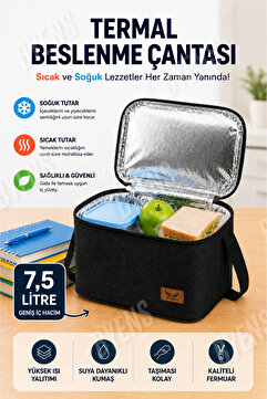 BYENS Termal Çanta Beslenme Çantası Isı Yalıtımlı Kız Erkek Çocuk Okul Yemek Taşıma Termoslu Soğutucu Soğuk Tutan Kamp Termos 7,5 Litre