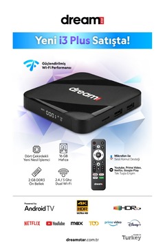 Dreamstar i3 Plus | 4K Ultra HD Android TV Box | Android 14 | Sesli Komut Desteği | WiFi | HDMI Kablo Hediye
