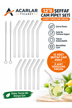 AcarlarTicaret 12'li Cam Pipet Ve 2 Adet Temizleme Fırçası Seti 1. Kalite / 9 Mm