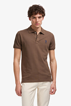 U.S. Polo Assn. Erkek Slim Fit Polo Yaka Kahverengi Basic Tişört 50322304-VR029