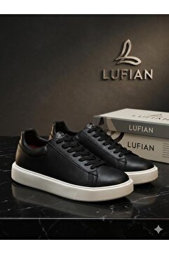 Lufian Ryan Erkek Siyah Beyaz Hakiki Deri Sneaker Ayakkabı