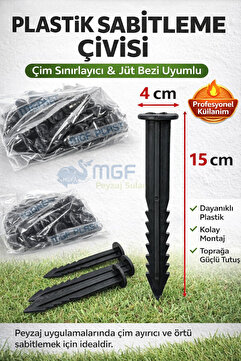 Genel Markalar MGF 100 Adet 15cm Çim Ayırıcı Kazığı Çim Sınırlayıcı Jüt Malç Taban Örtüsü Plastik Çivisi