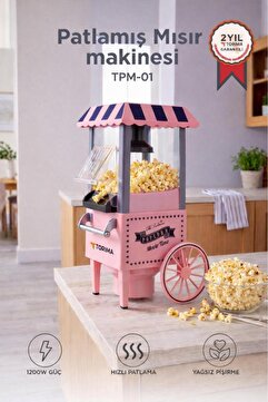 Torima Mısır Patlatma Makinesi Yağsız Ev Tipi Popcorn Makinesi TPM01 Pembe