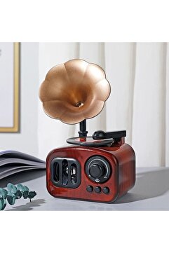 TAŞARAVM Gramofon Müzik Kutusu Eski Radyo Görünümlü Kurmalı Dönen Plak Vip Dekoratif