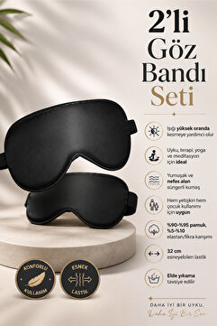 HASBY 2'li Siyah Yoga Göz Bandı – Işık Geçirmez Göz Maskesi Kadın Erkek İçin Konforlu Uyku Gözlüğü