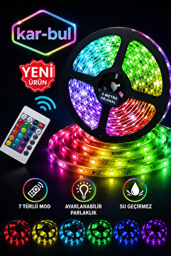 kar-bul 5mt Kumandalı Işıldak Rgb Şerit Led Lamba Iç Ve Dış Mekan Silikon Yapışkanlı Aydınlatma