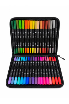 ART PROFFESİONAL 36 Lı Çift Uçlu Fırça Ve 0.4 Mm Fine Uçlu Marker Kalem Seti Cüzdanlık Kalem Seti Pro