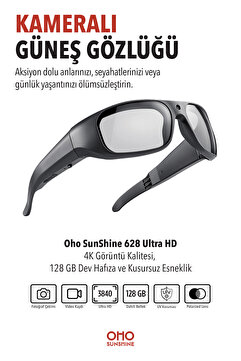 OhO sunshine 628 4K Ultra HD Kameralı Akıllı Güneş Gözlüğü - 128GB Hafıza, TR90 Esnek Çerçeve, UV Korumalı