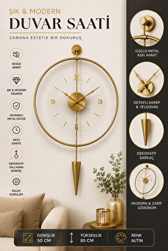 MetaQuartz Aksesuar GOLD Luxrypendulum - Kırılmaz Camlı - Modern Dekoratif Metal Duvar Saati