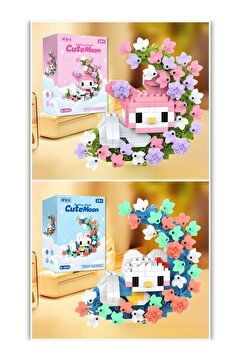 DEK BRICKS Hello Kitty & My Melody Çiçekli Ay Tasarımlı Dekoratif Yapı Blok İkili Set