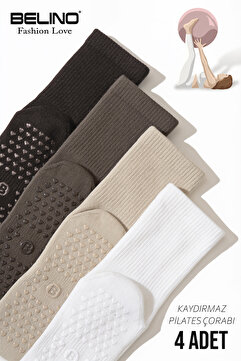 BELİNOPLUS Kadınlar İçin Taban Altı Kaydırmaz Hamile,Dans ve Pilates çorabı 4 Lü Paket