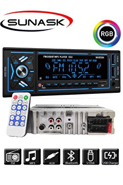Sunask Sn-4250bt Çift Usb Araba Oto Teyp Radyo Bluetooth Usb Sd Aux Rgb Tuş Işığı 4x75 Watt