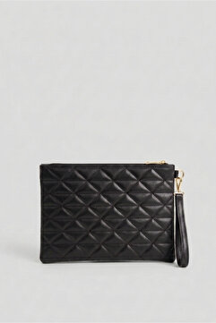 Bagfoni Siyah Üçgen Desenli Portföy Clutch El Çantası
