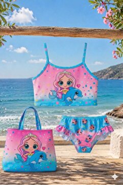 My Kids Wear Üç Parça Çantalı Kız Çocuk Fırfırlı Bikini Takım